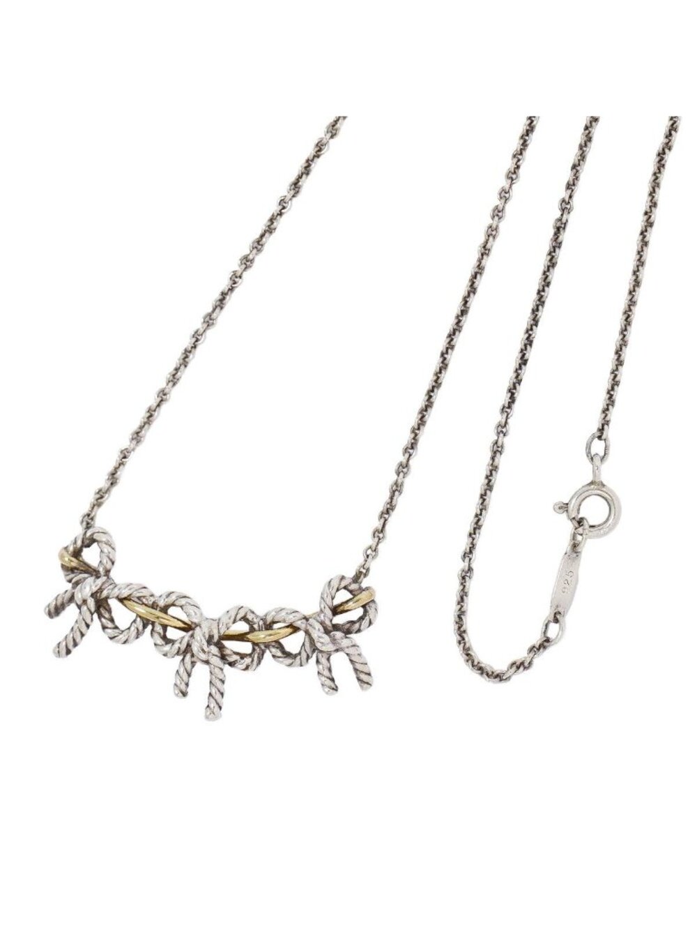 Tiffany & Co Trip Ribbon YG Pendant Silver Yellow Gold Necklace